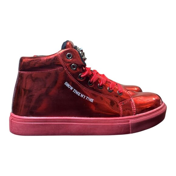 Red Metallic MotorCycle Boots Show Time My Time Size Mens 9 Sneakers Punk Shiny - Picture 4 of 10